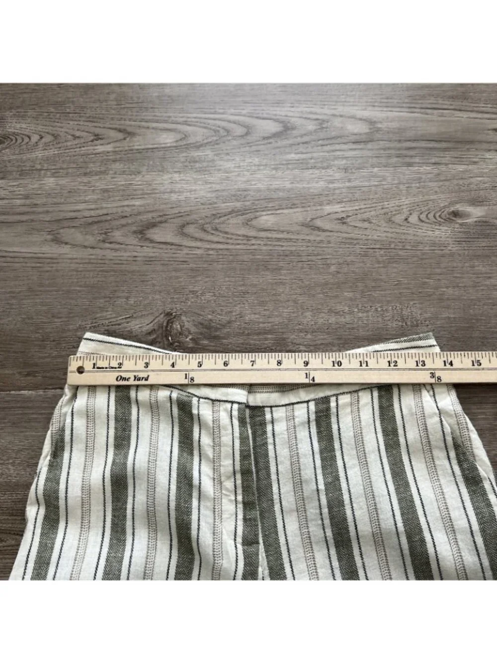 Zara Linen Blend Wide Leg Trousers Womens XS Cream Stripe High Waist Full Length